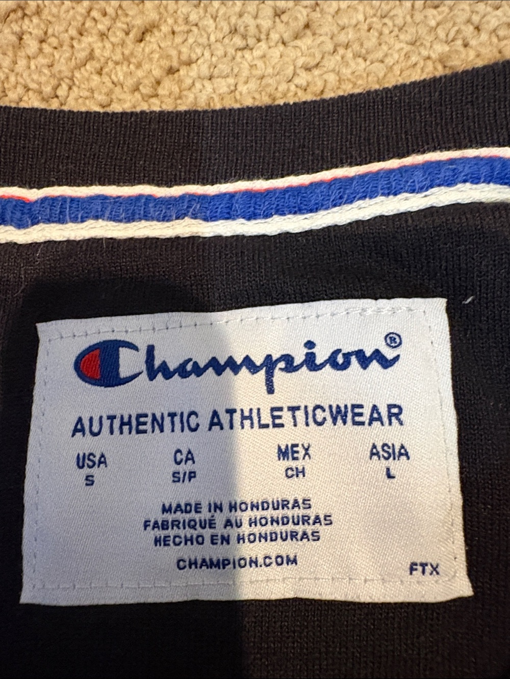 Champion Black Crewneck with White Script Logo and Red Accent - Picture 2 of 2